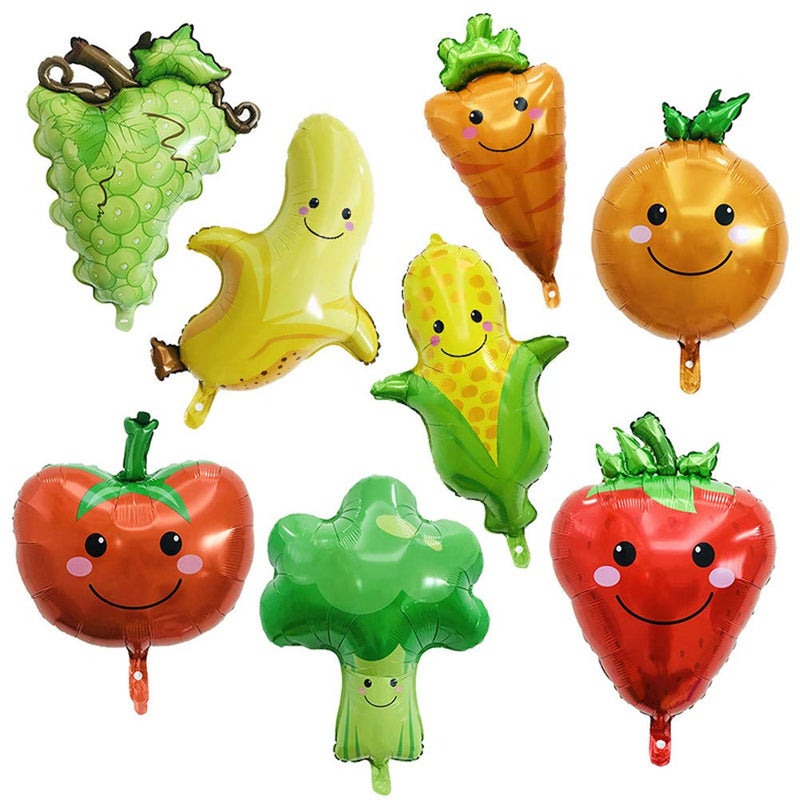 Zhiheng 8 Pack Assorted Fruit Vegetable Shaped Foil Balloons Jumbo Apple Banana Orange Strawberry Grape Globos Corn Carrots Broccoli Mylar Balloons for Birthday Party Favours - Image 1